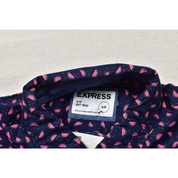 EXPRESS Slim Soft Wash Watermelon Print Button Down Shirt Size M Long Sleeve - Picture 6 of 8